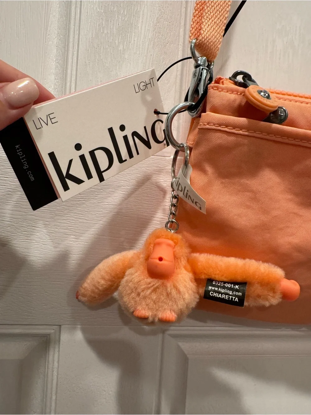 Kipling Peach Orange Crossbody Bag with Plush Monkey Charm